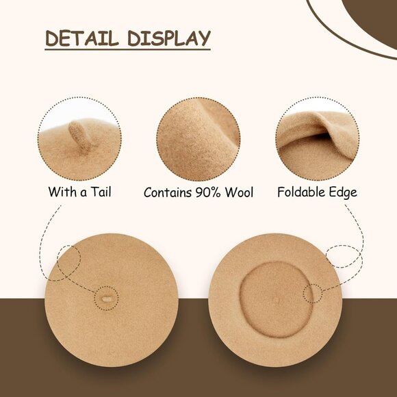 Women Wool Beret Hat French Style Solid Color - Picture 2 of 8